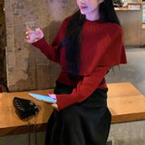 Kaning French Red Cloak Fake Two-Piece Knitted Shirt 2026 Autumn And Winter New Design Sweater Inside