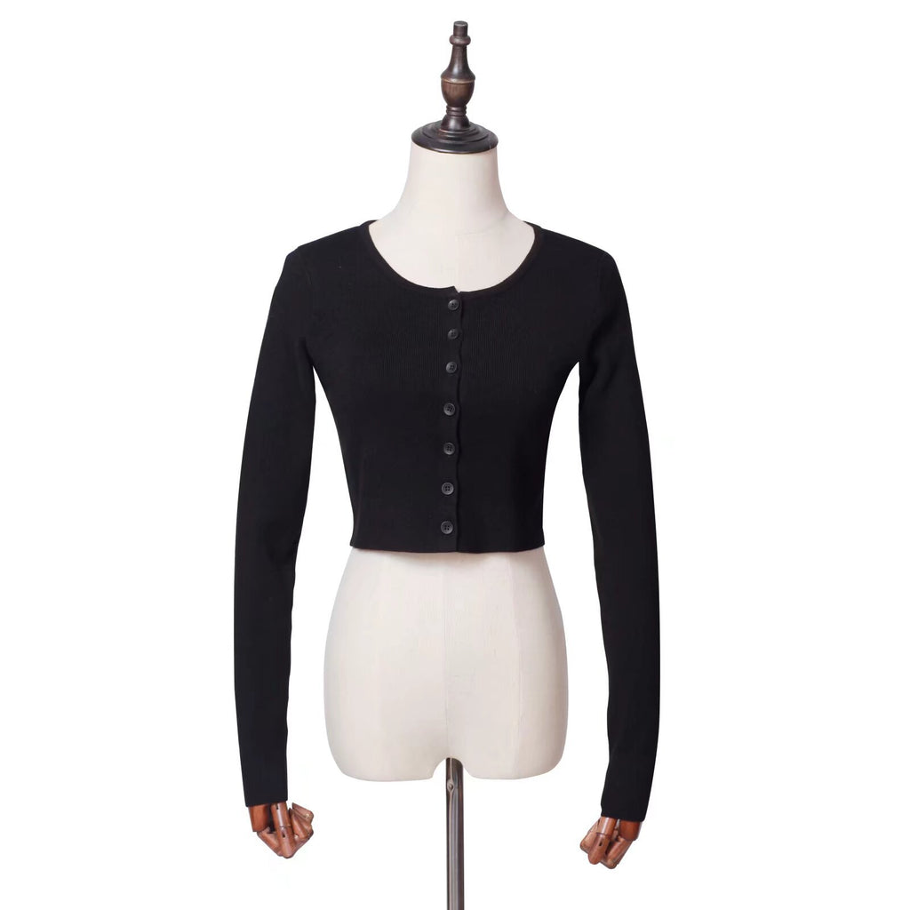 Spring Repair Single-Dcupuncture Knitted Cardigan Short-Sleeved Original Collar Coat Top