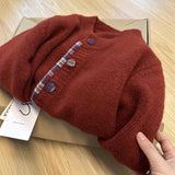 KANING Fake Two-Piece Round Collar Splicing Lattice Sweater 2026 Autumn New Korean Loose Leisure Knitted Open Shirt