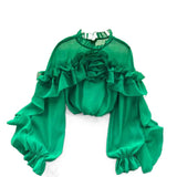 Design Sense Of Irregular Lotus Leaf Side Mesh Shirt Women Spring Autumn Folded Small Group To Repair Chic Top Tide