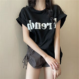 Ins Pure Want To Print The Shoulder Short-Sleeved T-Shirt Women's Summer Korean Version Of The New Loose Round-Neck Short-Sleeved Bottom Women's T-Shirt Tide