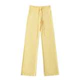 Summer New Yoga Elastic High-Waisted Loose-Rloose Straight Trousers Languid Languid Casual Drag Trousers