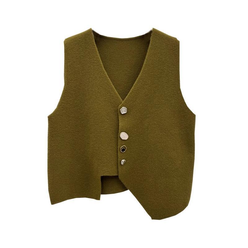 Designing A Small-Sized Button Irregular Vest Knitted Vest Woman's New Autumn 2025 Loose Outside The Shoulder