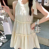 French Temperament Obedient Girl Sleeveless Hanging Neck Dress Summer New A-Word Princess Dress