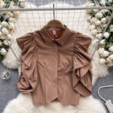 Korean Version Of The Design Sense Niche Bubble Sleeve Short Sleeve Shirt Women Loose Short Shirt Blouse Tide