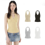 Vintage V-Neck Sexy Babes Hanging Neck Sling Vest Women Summer New Dress Short-Term Open-Umbil Umbilly Blouse Tide