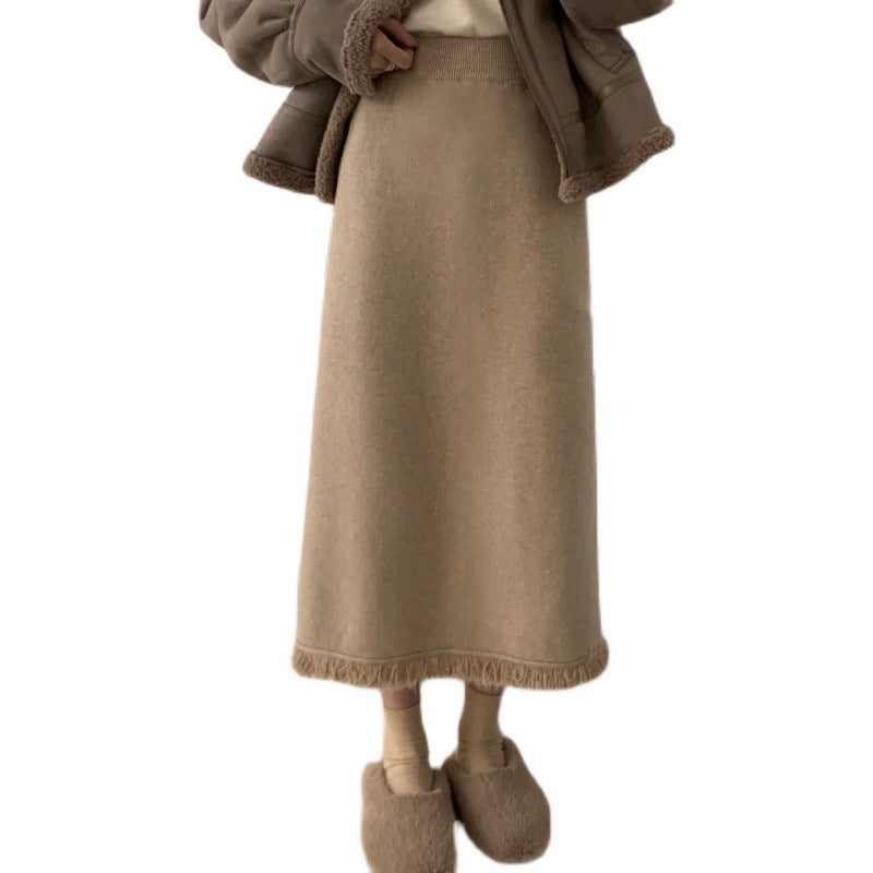 Autumn And Winter New French Retro Fragrant Tweed Knitted Half-Dress Girl With High Waist Long Straight Skirt