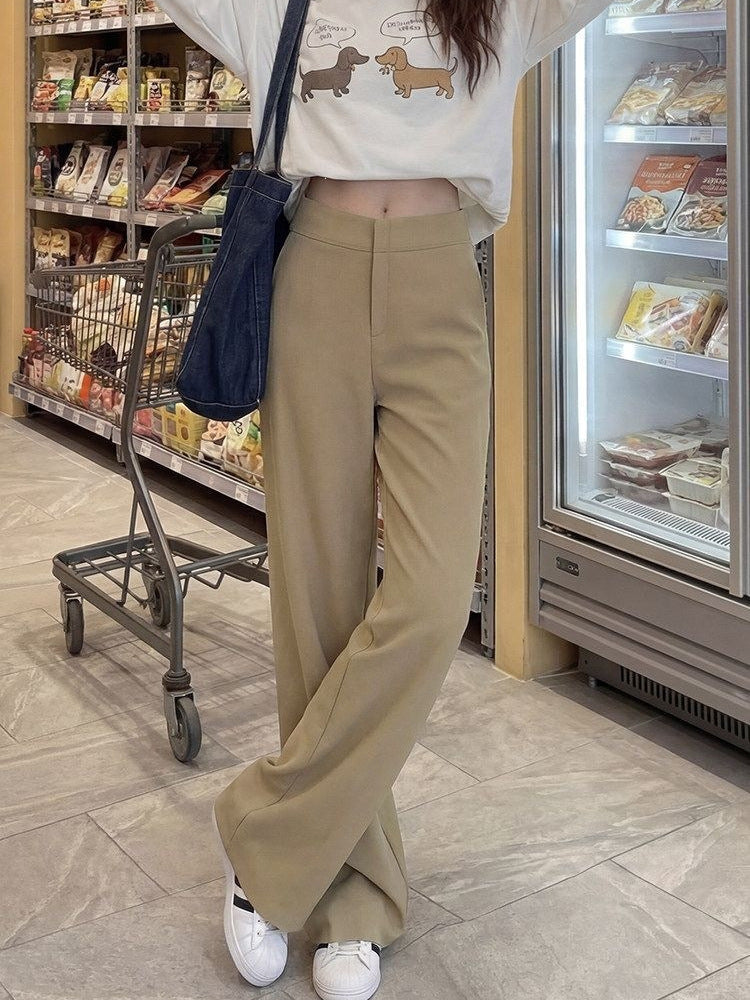 Black Casual Broad-Legged Suit Pants Women's New Large-Size Fat Mm Loose Thin Pear-Shaped Body Straight Pants
