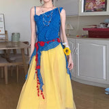 Northern Xinjiang Prairie West Yunnan Dali Tourism Color Dopamine Life Force Wearing A Set Dress Xinjiang Woman
