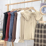 Lotus-Side Doll-Collar Wick Long-Sleeved Shirt Women's Autumn Design Small French Retro Chic Folded Clothes