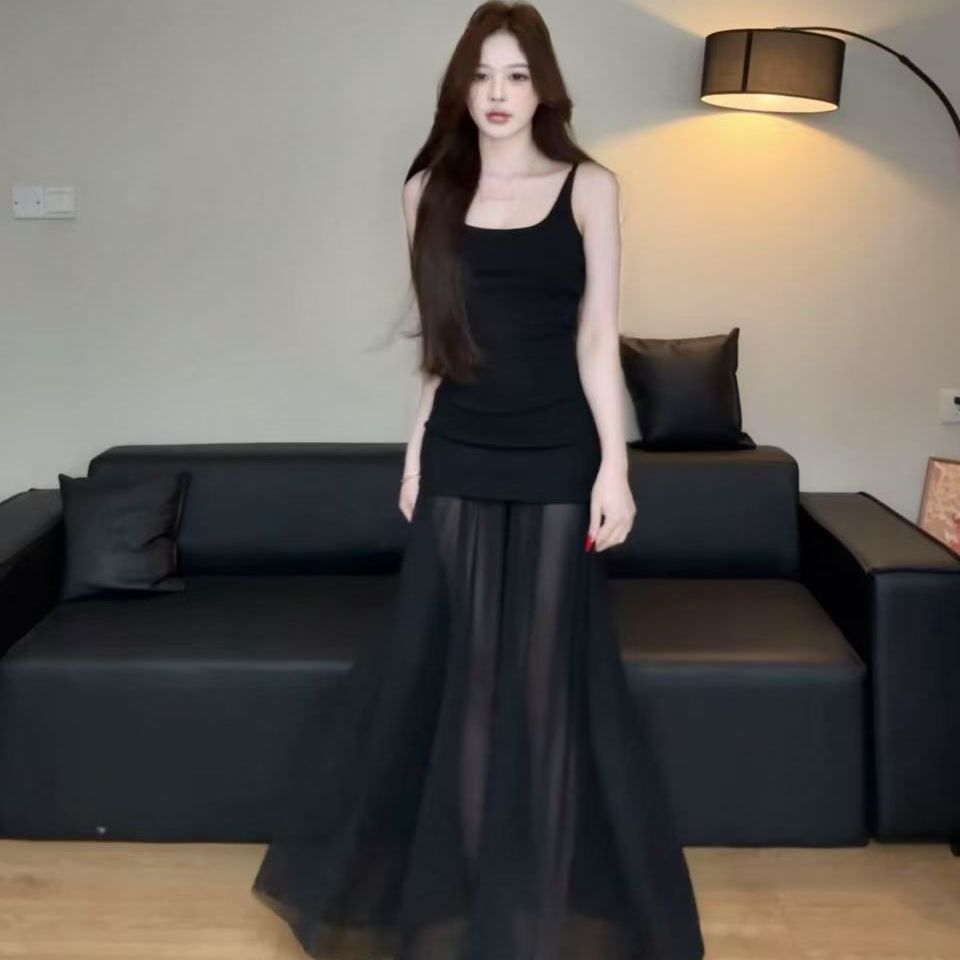 Light Fairy Dress Summer New Cool Art Series Stitching Mesh Knitted Long Skirt