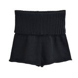 Autumn Maillard Wear Temperament Shoulder Sweater Oblique Shoulder Design Loose Knit Shirt Shorts Two Sets Of Women