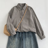 Real Shooting 2026 Spring New Literary Retro Collar Plaid Long-Sleeved Lady Shirt Shirt Lady