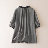 Non-Real-Sleeved Cotton Plaid Short-Sleeved Shirt Women's Summer Senshi Literary And Art Doll Collar Age Reduction Loose Shirt
