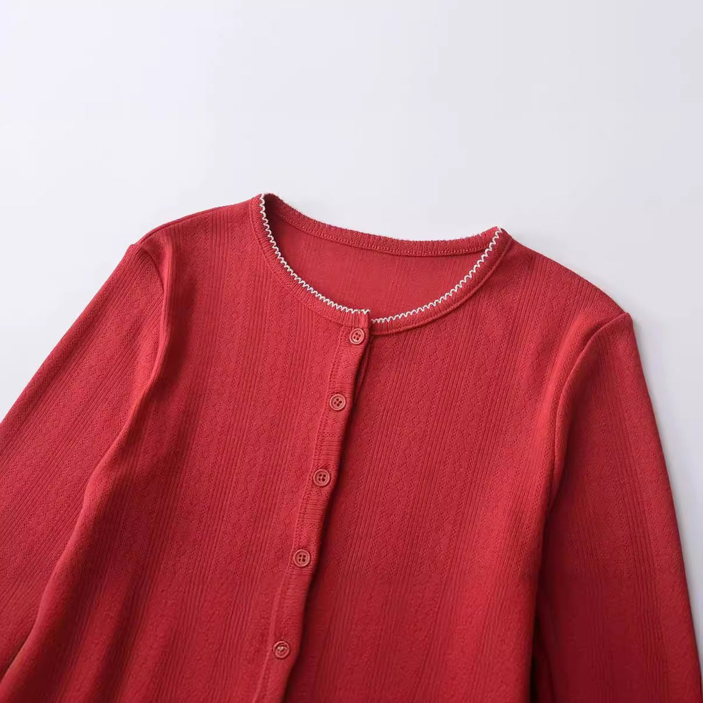 Sweet Sister Six Buckle Teeth Open Shirt Fashion Long Sleeve Thin Short Coat Sunscreen Thin Top