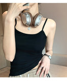 Ice Thread Short Knitted Fine Strap Sling Sling Vest Woman With Chest Pad In The Body Of A Suit And Bottom Shirt Wear