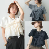 Multiplication Large Quantities Of High-End Women's Cotton Short-Sleeved Shirt Chic White-Collar Breathable Cotton Tops High-End Feel Top