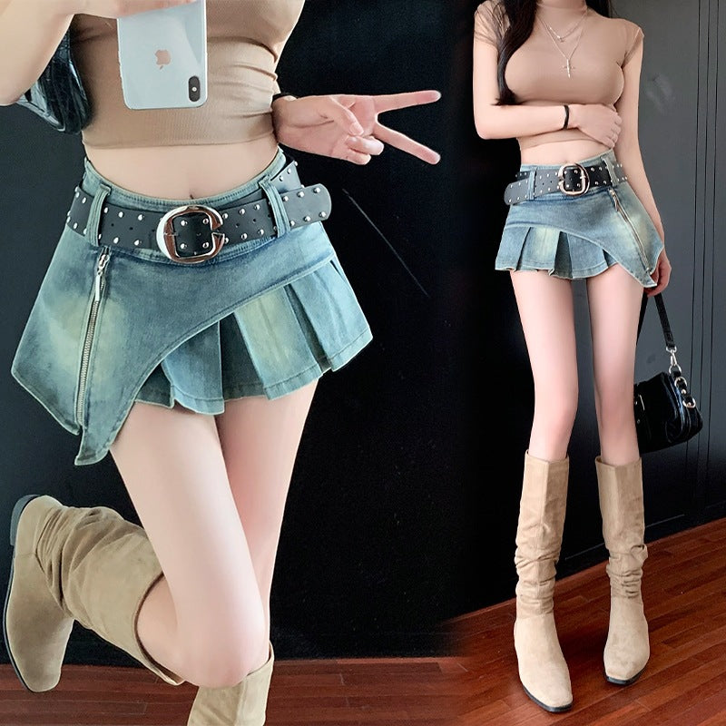 Real Shooting 2026 Pure Wind Hottie Design Elastic Denim Half Skirt Skirt