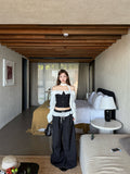 French Sweet Storm Point Tops A Word Shoulder Long-Sleeved Shirt Women's Autumn Chic To Receive Waist-Down Short Shirt