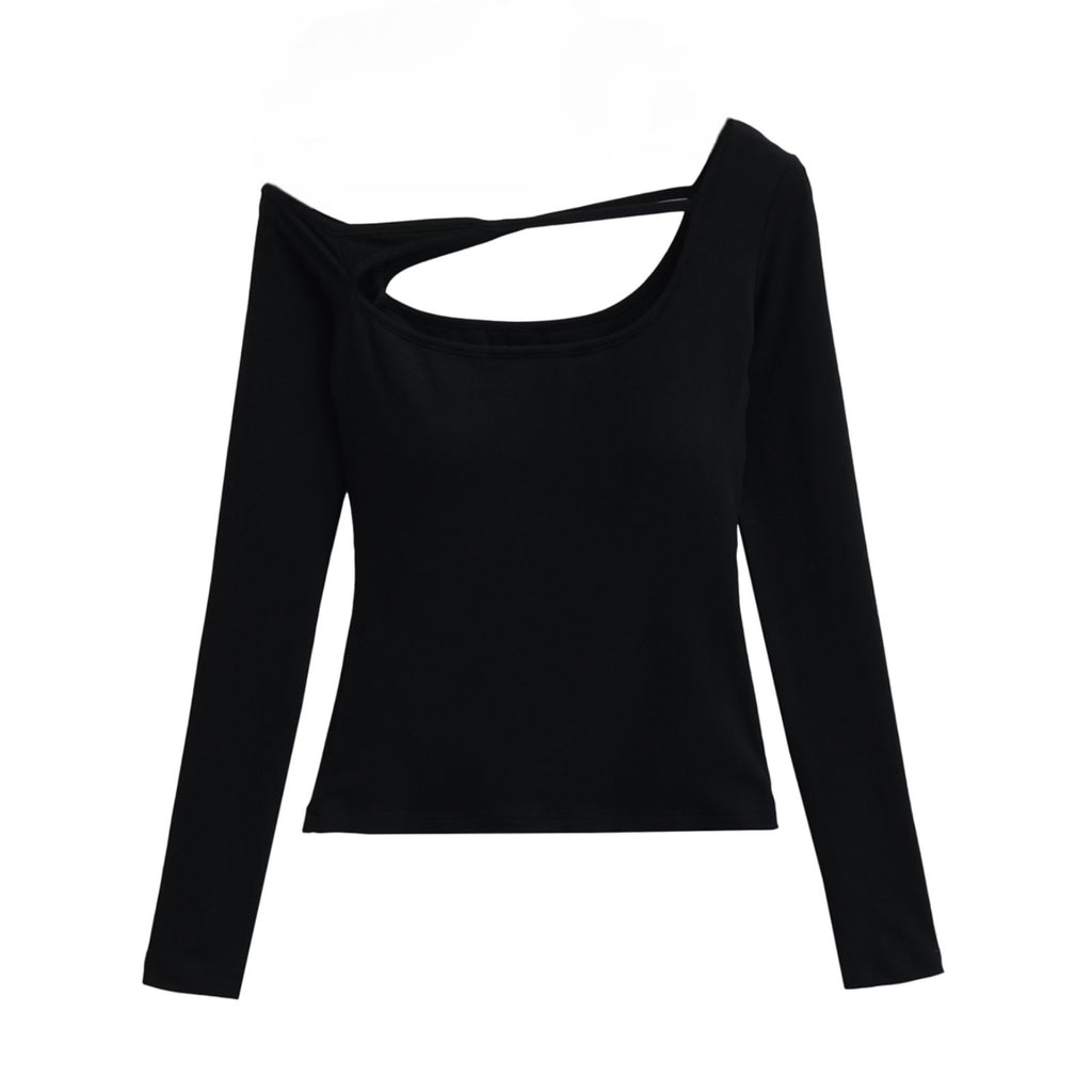Pure Hottie Sexy Slim Thin Shoulder Long-Sleeved T-Shirt Inside The Bottom Blouse Plus Bra Slender