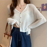 Collar Sunscreen Knitted Cardigan Women's Summer Thin Chic Air-Conditioning Shirt Coat High Waist Thin Short Hooded Top