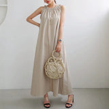 Summer New Design Feel Solid Color Loose Sleeveless Hanging Neck Leisure Vest Dress With Thin Belly