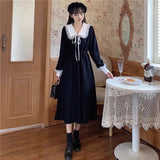 Autumn And Winter French Style Doll Collar Long Sleeve Tie Splicing Color Dress Girl Small Man Waist A Word Long Dress