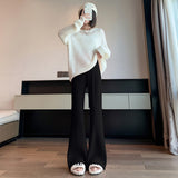 KANING Micro-Horn Knitted Trousers Women's Autumn And Winter Fashion High-Waisted Thin Trousers Lanky Soft Tug Trousers