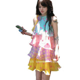 Color Three-Dimensional Flowers Open Shoulder Wave Point Hanging Neck Dress Women Summer Sweet Wind Splicing Cake Skirt Skirt Skirt