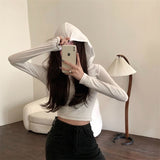 Fashion Sexy Hottie Hooded Long-Sleeved T-Shirt Women's Spring New Slimming Stacked Tops