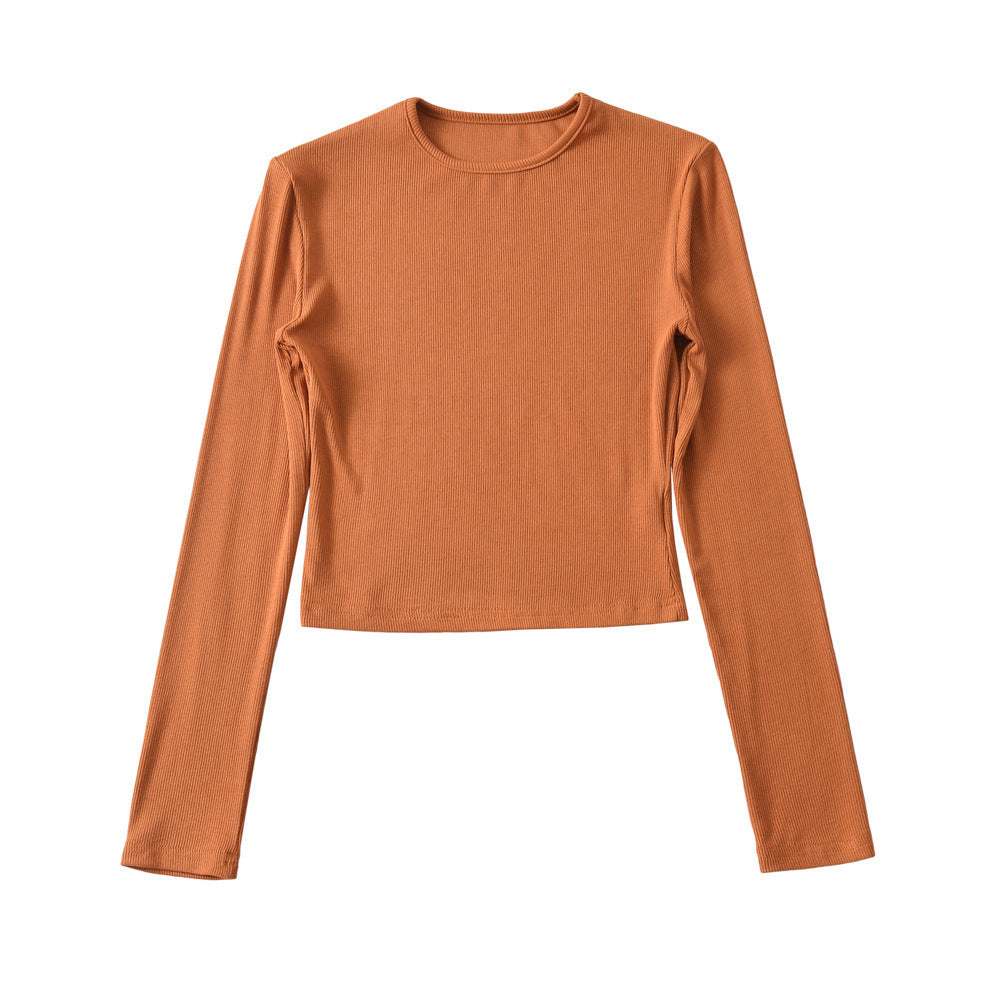 Hottie High Elastic Short Small Neck-Up T-Shirt Exposed Belly Button-Button Tight Bottom Shirt