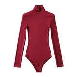 Tight-Tight High-Necked Long-Sleeved-Joined Women With Solid-Color Threaded T-Shirt T-Shirt Tops