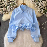 Sweet Three-Dimensional Lotus Edge Decorative Temperament Design Shirt 2025 New Chic Slim Slim Short Top