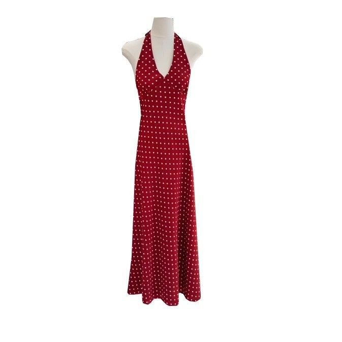 Red Wave Dot Hanging Neck Sling Dress Women's Summer Tourism Beautiful Seaside Resort Beach Long Skirts For Exclusive