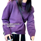 KANING Winter Wear Thick Purple Round Collar Knitted Women 2026 New Solid Color Lazy Wind Loose Sweater
