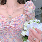 Sweet And Spicy Breeze Floral Dress French Orange Sterling Skirt New Bubble Sleeves Closed Waist A Short Skirt Summer