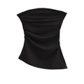 A Word-Collar Pure Desire To Slimen Shoulder Tective Blouse Folded Open Fork Solid Sexy Bottom Vest