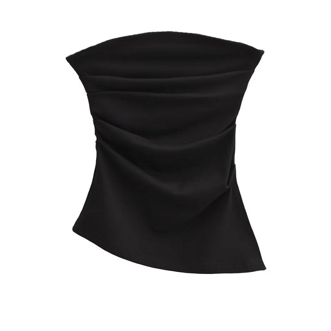 A Word-Collar Pure Desire To Slimen Shoulder Tective Blouse Folded Open Fork Solid Sexy Bottom Vest