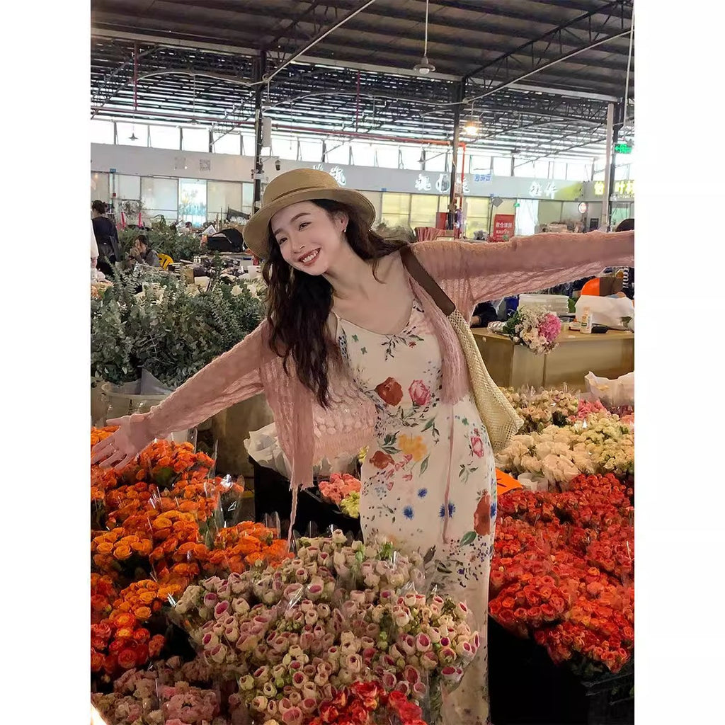 2025 New Tea Break French Broken Flowers With Joint Skirts Women's Summer Seaside Resort Beach Long Skirt