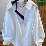 White Collarbone Shirt Female Design Sense Of Niche 2026 New Special Fake Two-Piece Top Spring