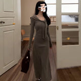 Pure Desire Gentle Temperament Splicing With Long-Sleeved Knitted Dress Women's Early Autumn New Waist-Skinny Dress Women's Dress