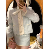 Rich Family Gold Small Fragrant Suit Women's Blue Cardigan Coat Autumn And Winter Bag Hip Half Skirt Temperament Two Sets