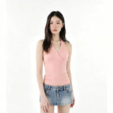 Small Design Sense V-Neck Hanging Neck Sling Vest Women's New Summer Slimming And Wearing Pure Tops