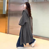 Kaning Lazy Hooded Long Knitted Cardigan 2026 New Women's Knee Sweater Long Coat Woman