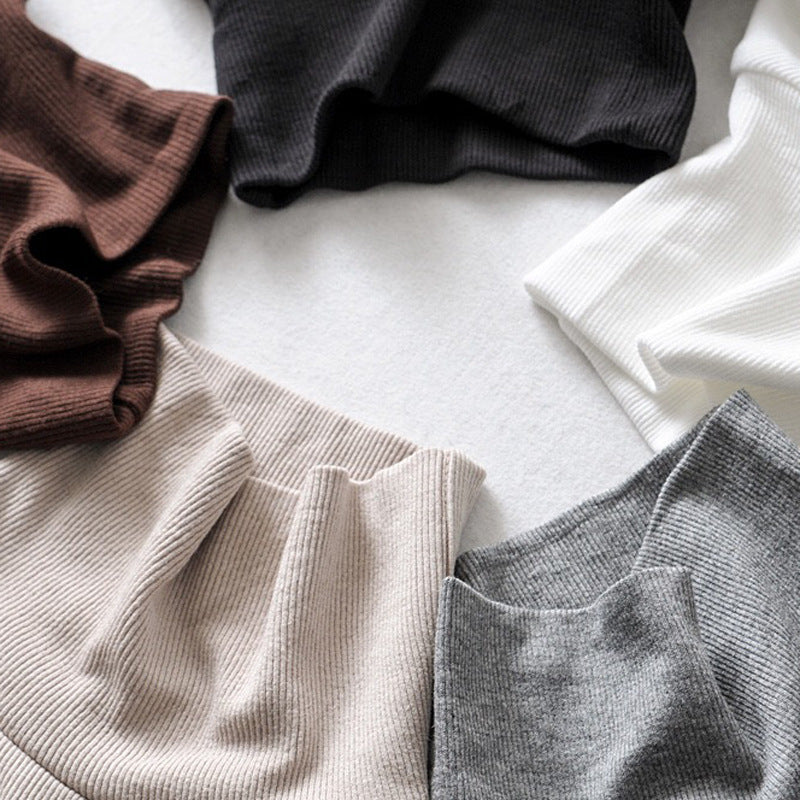 Tight-Tight High-Necked Long-Sleeved-Joined Women With Solid-Color Threaded T-Shirt T-Shirt Tops