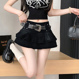 2026 Summer New Women's College Hottie Super Short Cowboy Cake Skirt Sexy Ponmp Skirt Half Dress