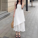 White Vest Dress Women's Summer New French Loose Design In The Long-Term Sling Dress