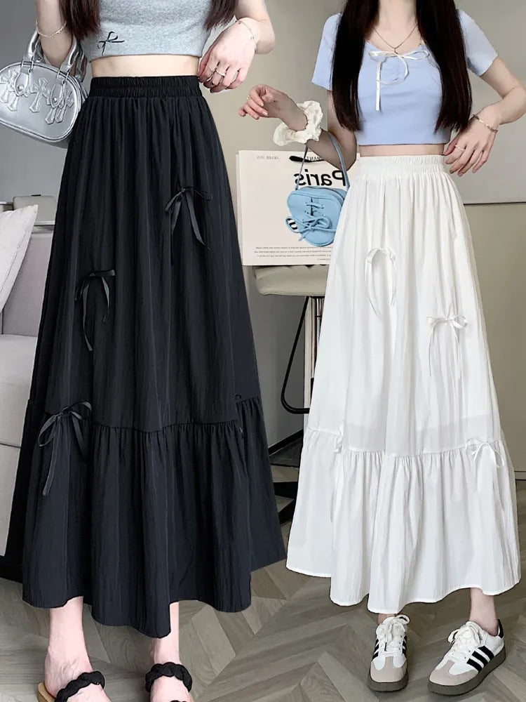 2025 New Summer Gentle Wind Bow Spliced Sweet White Dress Small One-Child Cake Long Skirt