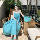 Sanya Wind Seaside Vacation Side-Hanging Neck Dress Thai Bali Beach Dress Xishuangbanna Tourism Wear