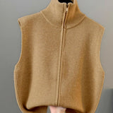 High-Collar Zipper Knitted Vest Vest Women 2025 Spring And Autumn Winter New Loose Folded Horse Clip Sweater Shoulder